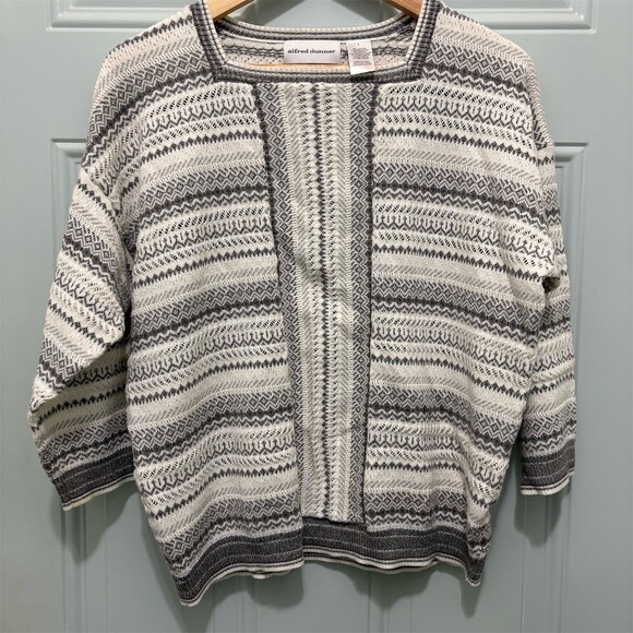 Alfred Dunner Sweaters - Alfred Dunner Sweater Womens Size L Silver White Geometric Knit Pullover
